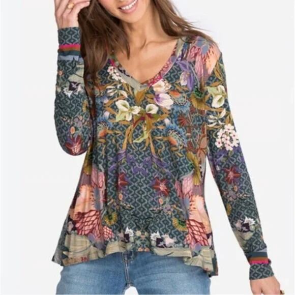 Johnny Was Top Womens Small Aran Flower Swing Shirt Bamboo Boho Hippie Floral - Picture 1 of 10